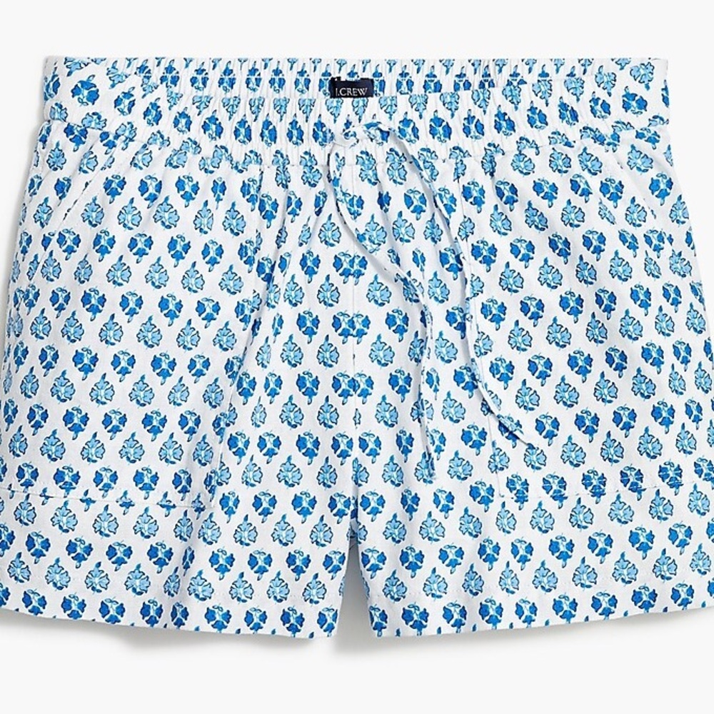 NWT J. Crew Factory Linen-blend drawstring short in block-print BH679